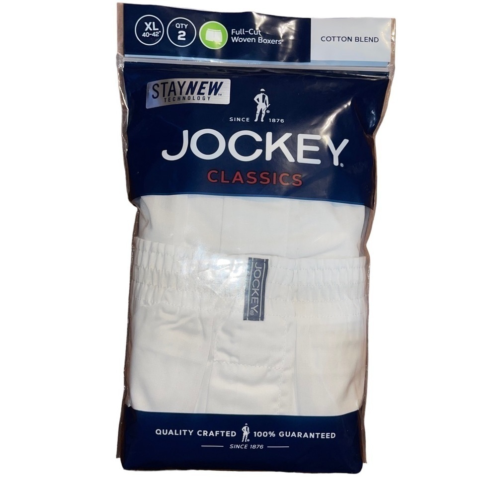 Jockey Classics Men’s Size XL 40-42 Full Cut Woven White Boxers 2 pack NWT